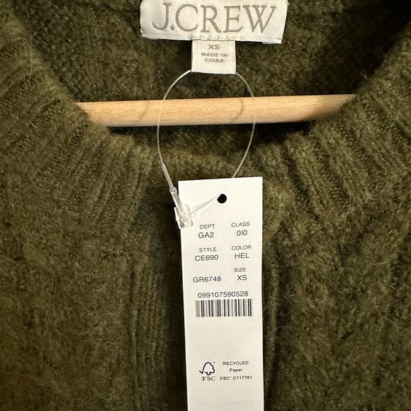 JCrew oversized wool-blend cardigan. New with tags. Size XS. Green. - Picture 3 of 5